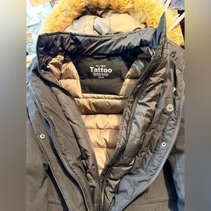 Tattoo faux fur Hooded Parka winter coat